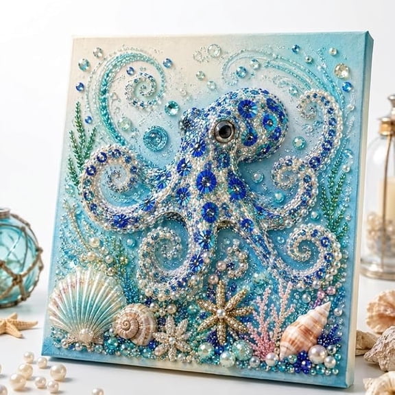 Ocean Theme Pearl Art DIY Kit, Special Shape Pearl Art Kit, Diamond Pearl Art Kit, DIY Pearl Painting Craft Kit for Adults Beginners, Ocean Wall Decor