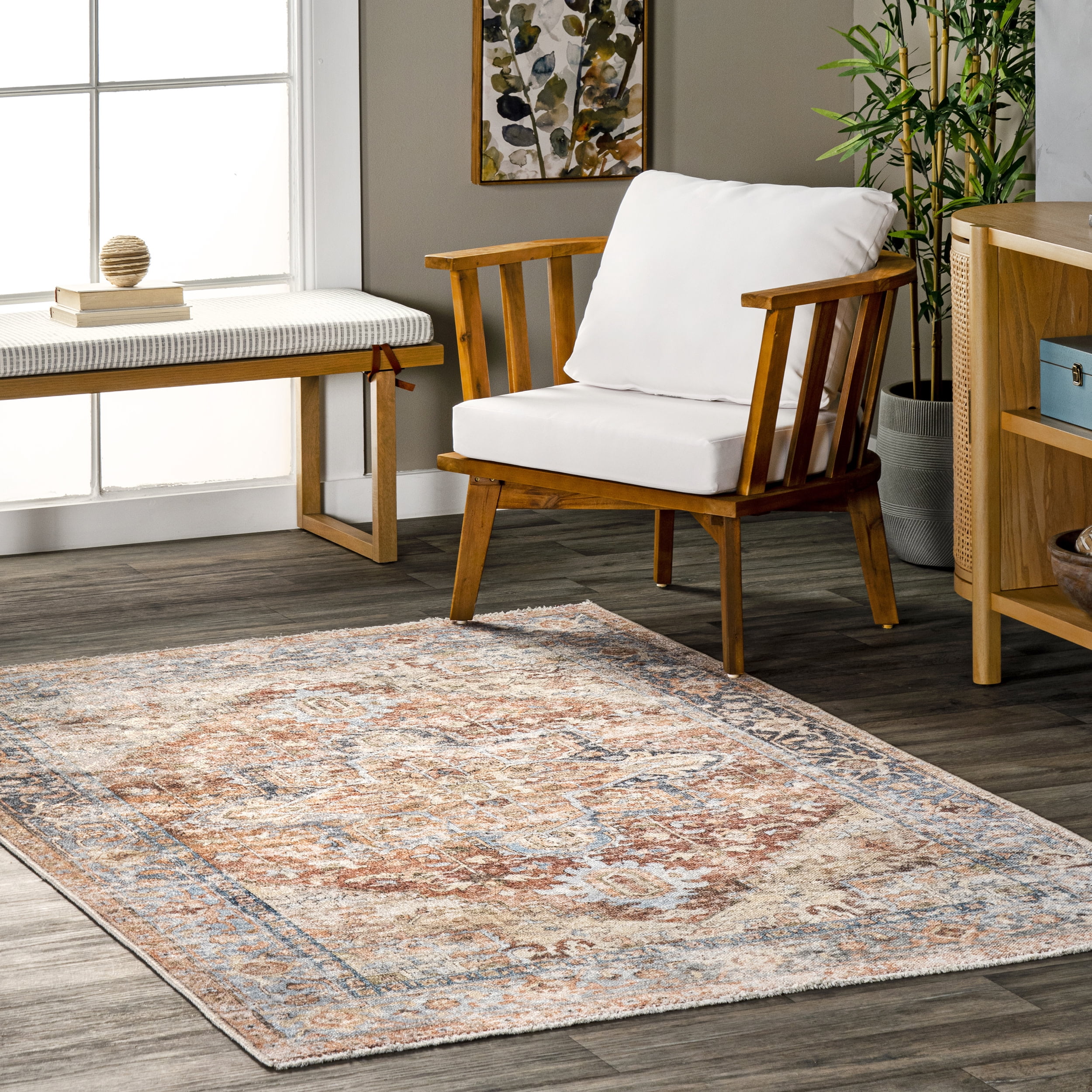 nuLOOM Cherrie Faded Persian Machine Washable Area Rug, 3' x 5', Rust ...