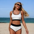 thumbnail image 5 of 2 Piece Sporty Swimsuits for Women Scoop Neck Swim Top & High Waisted Bottom Adjsutable Straps Bathing Suits (XL, White), 5 of 7