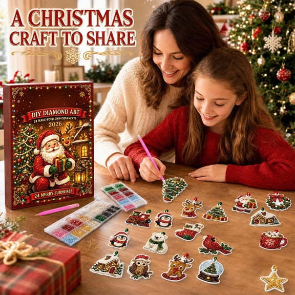 Christmas Pearl Diamond Art Kit, 24 Pack Diamond Painting Pendant Craft Set, DIY Hanging Decorations, Holiday Ornament Artwork, Creative Seasonal Craft Project, 1PC