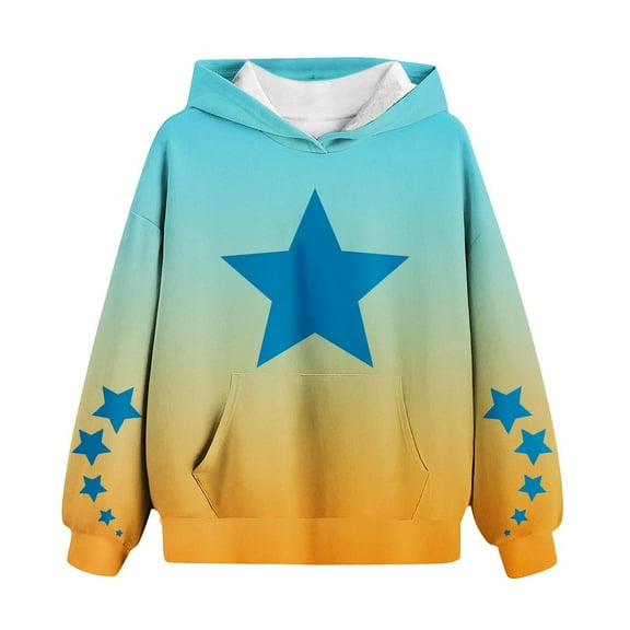 CYRBOKO Fleece Hoodies for Girls, Gradient Star Printed Long Sleeve Fall&Winter Casual Sweatshirts with Pocket Orange Size 10-12 T