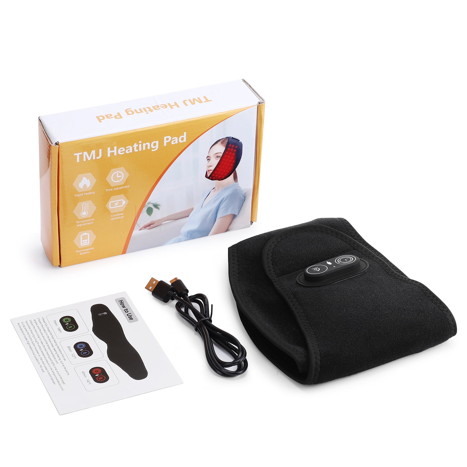 Cordless Face Heated Wrap, Led Light Heating Pad for Forehead Arm Wrist, Jaw Heating Pad with 3 Heating & Timing Modes, 5000mAh Battery for TMJ Relief, Relax
