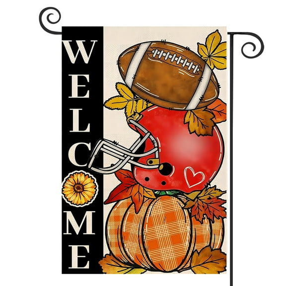 DMERBYL Fall Football Welcome House Flags Vertical Double Sided 12 x 18 Inch, Pumpkin Autumn Sports Game Day Large Flag for Yard Thanksgiving Seasonal Holiday Outside Outdoor Decoration