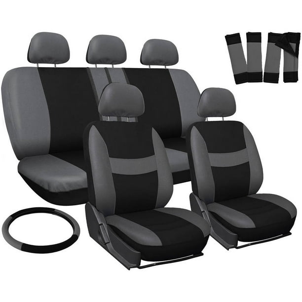 Oxgord 17 Piece Set Flat Cloth Mesh Auto Seat Covers Airbag Compatible Front Low Back Buckets 50 Or 60 40 Rear Split Bench Universal Fit Com - Short Back Bucket Seat Covers No Headrest