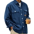 thumbnail image 6 of LODIENY Men Corduroy Shirt Jacket Casual Work Button Down Long Sleeve Vintage Regular Fit Shirts with Two Flap Pockets Navy XXXL, 6 of 7