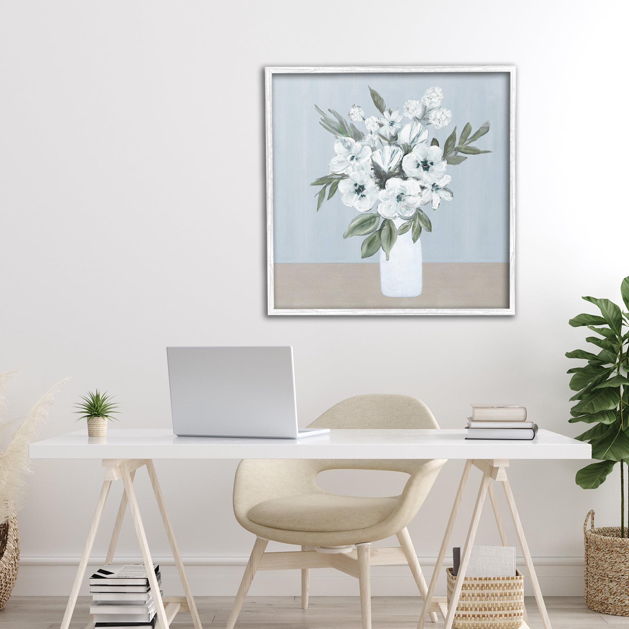 Stupell Industries Cerulean & White Blooms White Framed Giclee Art, design by Marilyn Dunlap