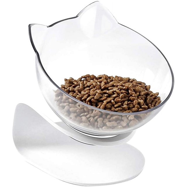 Cuenco de alimentación para gatos, cuenco de alimentación con forma de oreja de gato, soporte de alimentación de pizarra antideslizante transparente extraíble, individual