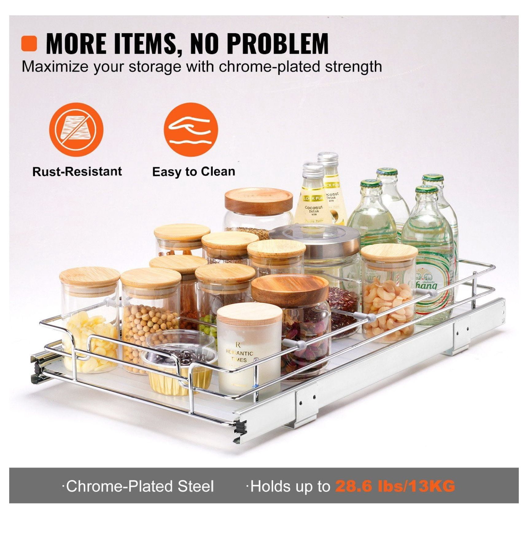 Pull Out Cabinet Organizer 11x21", Slide Out Pantry Shelves, Heavy Duty Roll Out Drawers, Kitchen Cabinet Storage, Under Sink Organizer