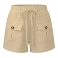 thumbnail image 6 of Rggeeun Women'S Shorts Solid Color Elastic High Waist Cargo Soft Mid-Rise Loose Fit Straight Leg With Side Plus Pockets & Adjustable Tie For Summer Beach Surf Delicate Hot Pants,Light Yellow,L, 6 of 6