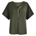 thumbnail image 3 of tklpehg Womens T Shirt Short Sleeve Clearance Summer Loose Ladies Tops Short Sleeve Tops Leisure Fashion V-Neck Button Tees Shirts Plain Colored Shirt Green 4(S), 3 of 7