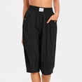 thumbnail image 6 of Bloomae Bermuda Shorts for Women Loose Fit Casual Knee Length Elastic High Waist Baggy Pleated Short Pants Trendy Cozy Beach Vacation Boho Shorts with Pockets, 6 of 9