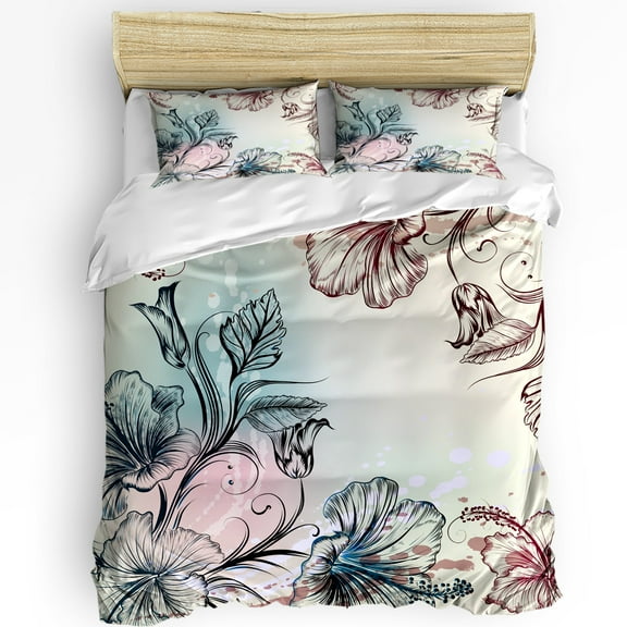 Flowers Hibiscus Retro Style Bedding Set Duvet Cover Pillowcase Kids Adult Quilt Cover Double Bed S