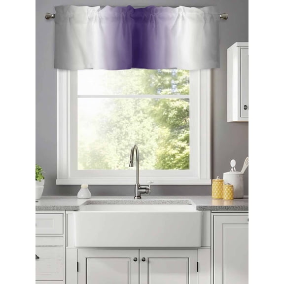 Modern Minimalist Art Purple Grey Valances for Windows,Kitchen Valance Rod Pocket Short Curtain,Abstract Color Gradient Valance Curtain Window Valances for Bedroom Living Room 42x12in