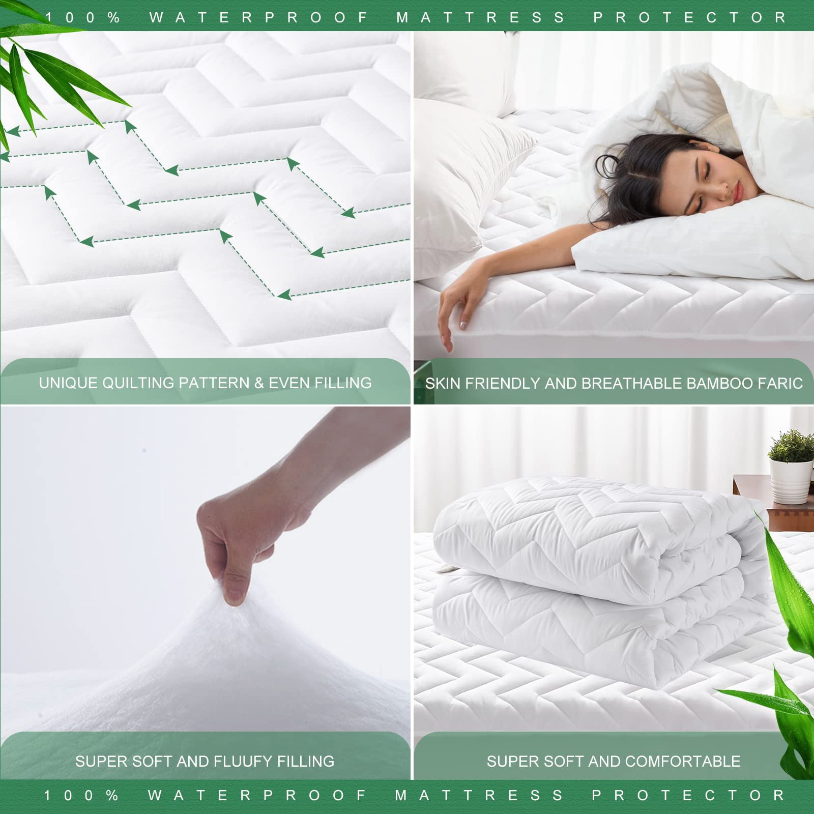 UNILIBRA Queen Size Bamboo Waterproof Mattress Pad Quilted Breathable Mattress Protector 6 25 Deep Pocket Fitted Mattress Cover White