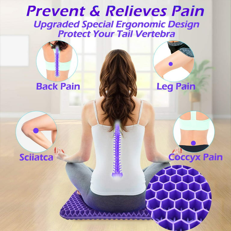 Oenbopo Gel Seat Cushion to Relieve Tailbone Pain 16.5x14.6, Double Thick  Non-Slip Comfortable Seat Cushion, Seat Cushions for Office Chairs,Purple 