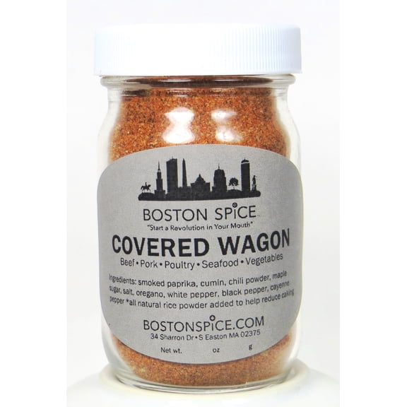 Boston Spice Covered Wagon Handmade Barbecue Seasoning Blend Beef Steak Poultry Chicken Vegetables Pork Grilling Rubs BBQ Smoker Stews Soups Baked Grilled 1/2 Cup Spice wt. 2.8oz/81g Jar