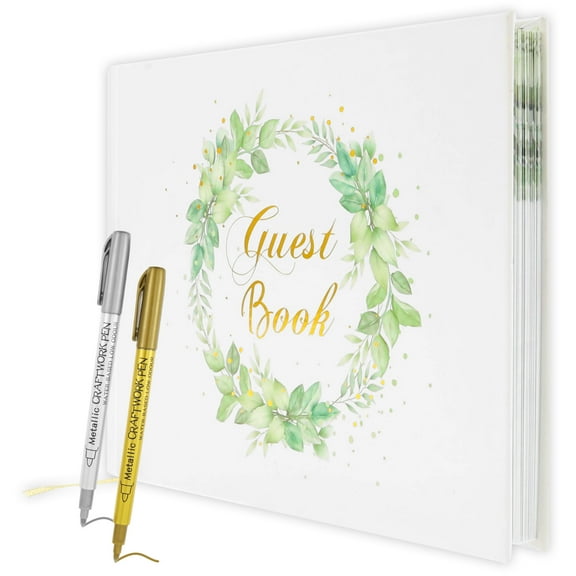 Wreath Print Cover Wedding Guest Book Versatile Smooth Writing Memory Wedding Book With 2 Pen for Baby Shower Anniversary Birthday