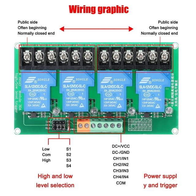 Module Relais 4 Canaux 30A Courant de Charge avec Isolation Opto-Coupleur Supporte Déclencheur Haut et Bas 5V 12 Volts 24 Volts Optionnel