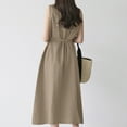 thumbnail image 5 of Breaise Women's Casual Summer Sleeveless Dresses Solid Cotton Linen Midi Dresses Drawstring Waisted Crew Neck Dresses Loose Fit Casual Long Sundresses Beige S, 5 of 9