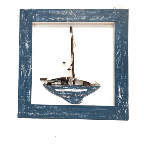 Decorative Framed Sailboat 16" X 16" - Blue Nautical Decor | #ort1702440b