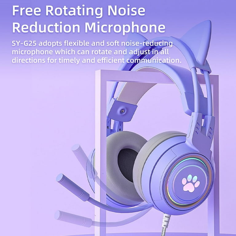 Cat Ear Headphones Purple Gaming Headset with Mic for Switch