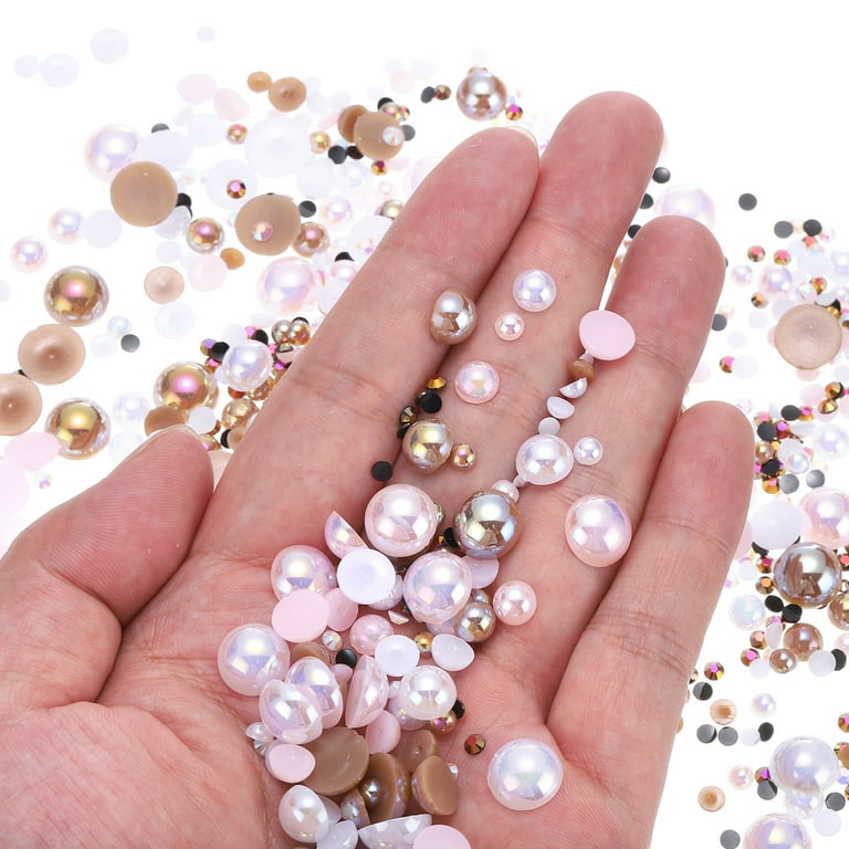Uxcell 30g Flatback Pearls and Rhinestones 3mm-10mm for Art Crafts