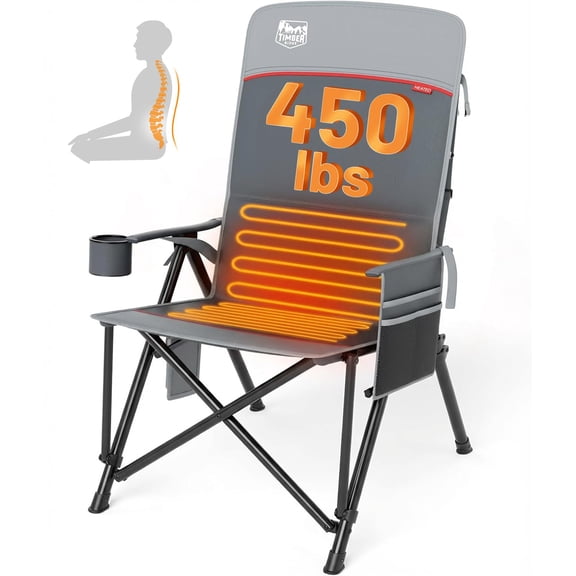 Oversized Heated Camping Chair with Lumbar Support, Portable Folding Chair Heavy Duty for Adults Supports 450 LBS for Outdoor Camping, Lawn, with High Back Power Bank not Included)
