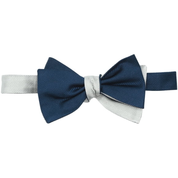 Edward Armah Men's Navy / Silver Silk Ribbed Hook Bow Tie - One Size