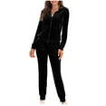thumbnail image 2 of DailyTrove Women's Long Sleeve Velour Tracksuit - Solid Color, Soft Fabric, Fall & Casual Daily Wear,Black, 2 of 6