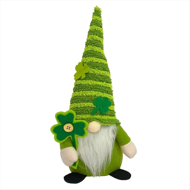 Día de San Patricio Leprechaun Decoraciones de Felpa Muñeca de Gnomo de Peluche Irlandés Decoración de Nudos Decoración de Muñeca Sin Rostro Verde-B