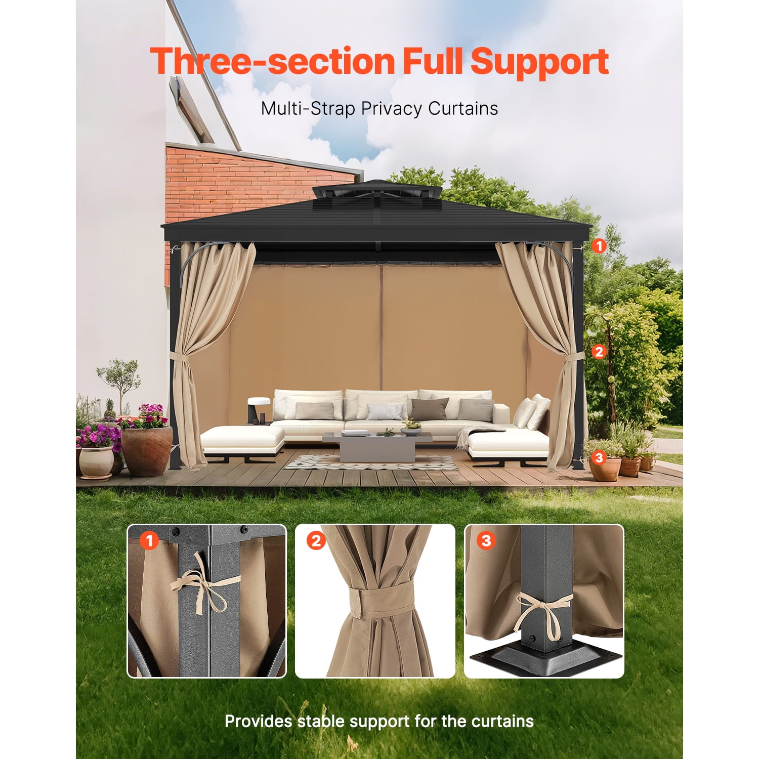 KFFKFF Gazebo Privacy Curtains, 4-Panel Outdoor Sidewalls with Dual Zippers, 160gsm Polyester for 10' x 10' x 6.7' Gazebos