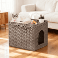 thumbnail image 6 of LEDREM Handwoven Rattan Cat Litter Box Enclosure, Hidden Litter Box Furniture with Removable Tray & Mat, Boho End Table, Dove Gray, 6 of 6