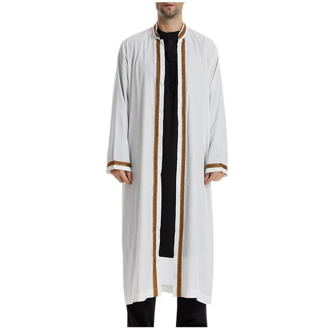 Chemises pour Hommes, Robe pour Hommes, Robe Musulmane pour Hommes Robe Arabe Mi-Longue Manches Longues Brodée Col Montant Poche Longue Chemise Mode Décontractée