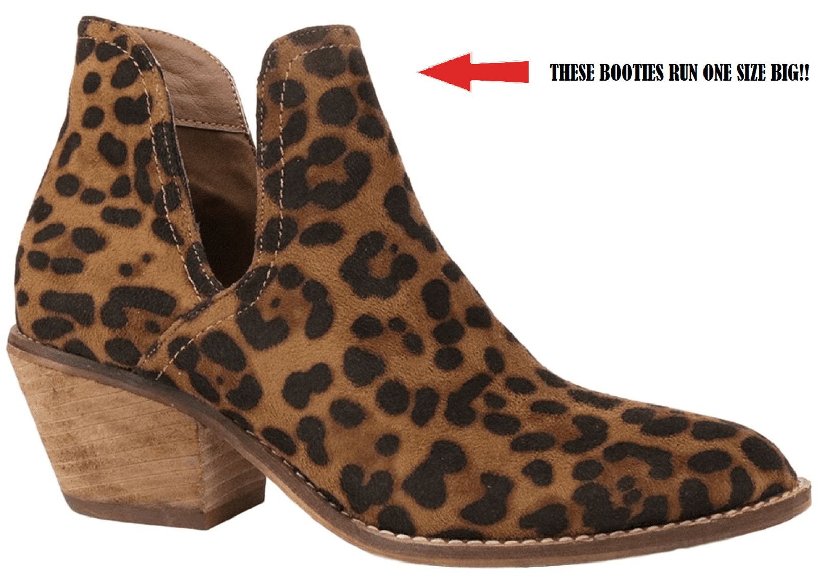 Sunny 01 Women Western Short Ankle Pointed Toe Booties Boots Animal Leopard Print V Side Cut D Orsay Faux Suede Leather Block Heel Size Run Big US