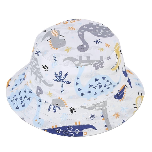 Cute Kids Summer Bucket Hat Cartoon Pattern Outdoor Toddler TwoSided Wide Brim Hat(C )