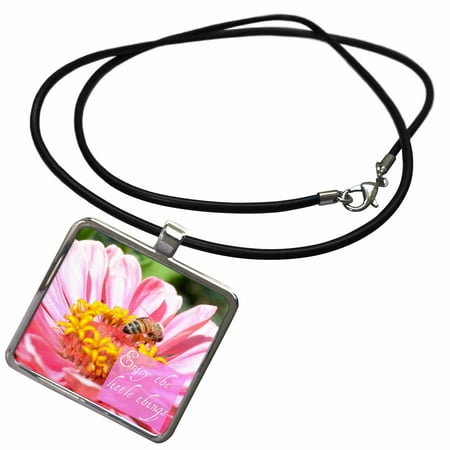 3dRose Enjoy the Little Things Bee and Zinnia Flowers Photography - Necklace with Pendant (Best Way To Photograph Jewelry)