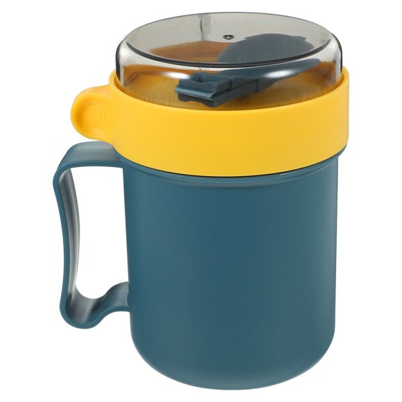 1pc 500ml Taza de desayuno Copa de leche de leche Copa de sopa portátil con cuchara (azul)