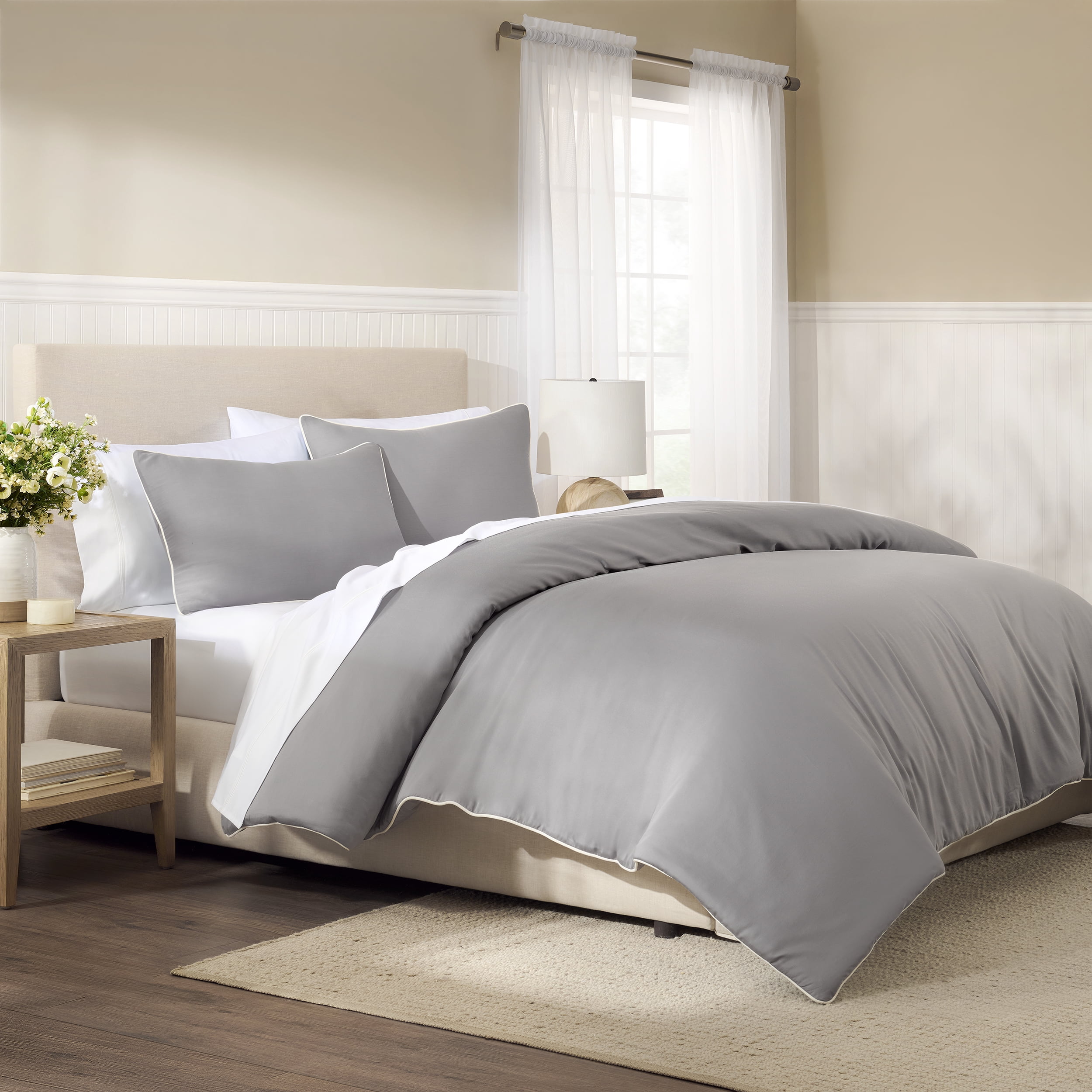 Wamsutta 1846 Cotton Tencel 3-Piece Gray Flannel Solid Comforter Set, King