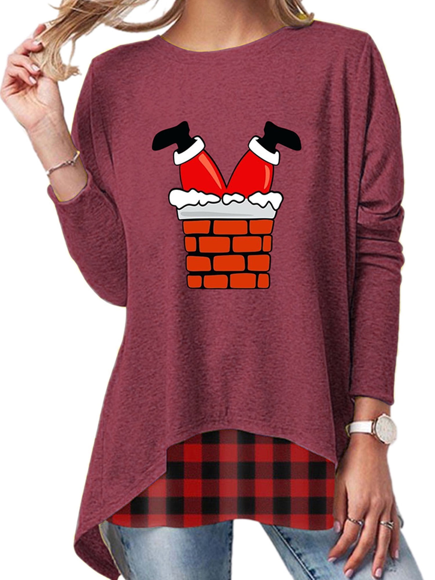 Women Christmas Printed Long Sleeve T 