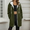 thumbnail image 2 of Women's Fleece Long Jackets Front Zip Hooded Drawstring Cardigan Thermal Casual Fall Winter Coat With Pockets (L, Army Green), 2 of 5