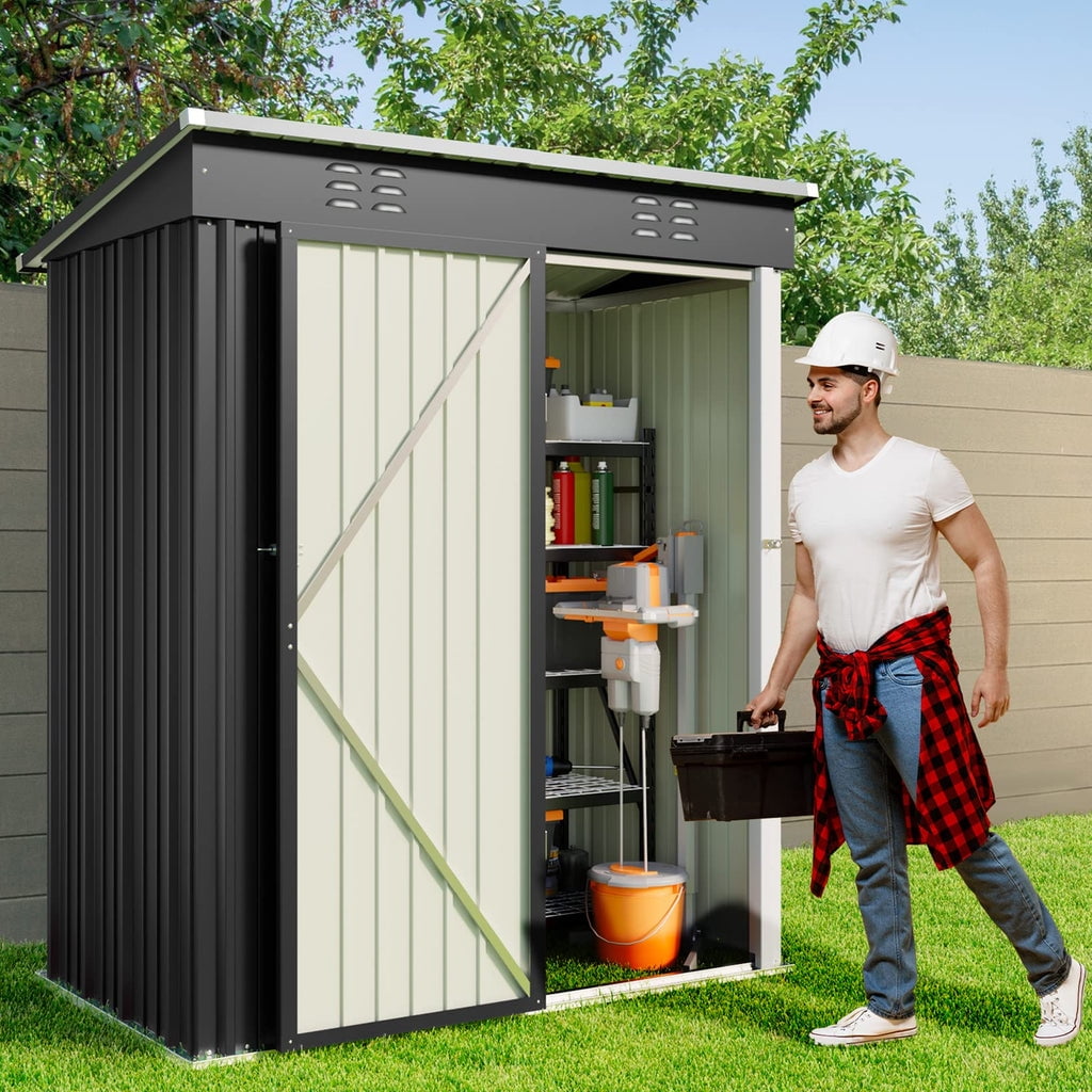 Aiho 5'x3' Metal Outdoor Storage Shed by Galvanized Steel, Waterproof Tool Shed for Garden, Patio & Backyard (Dark Gray)