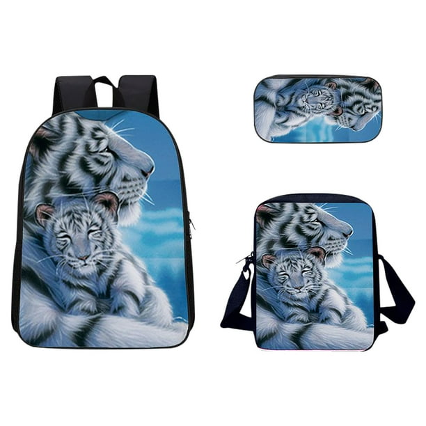 Bolso de escuela con patrón de animales en 3D, bolso multifunción de viaje transpirable para exteriores, 3 piezas Wmkox8yii jkg5015
