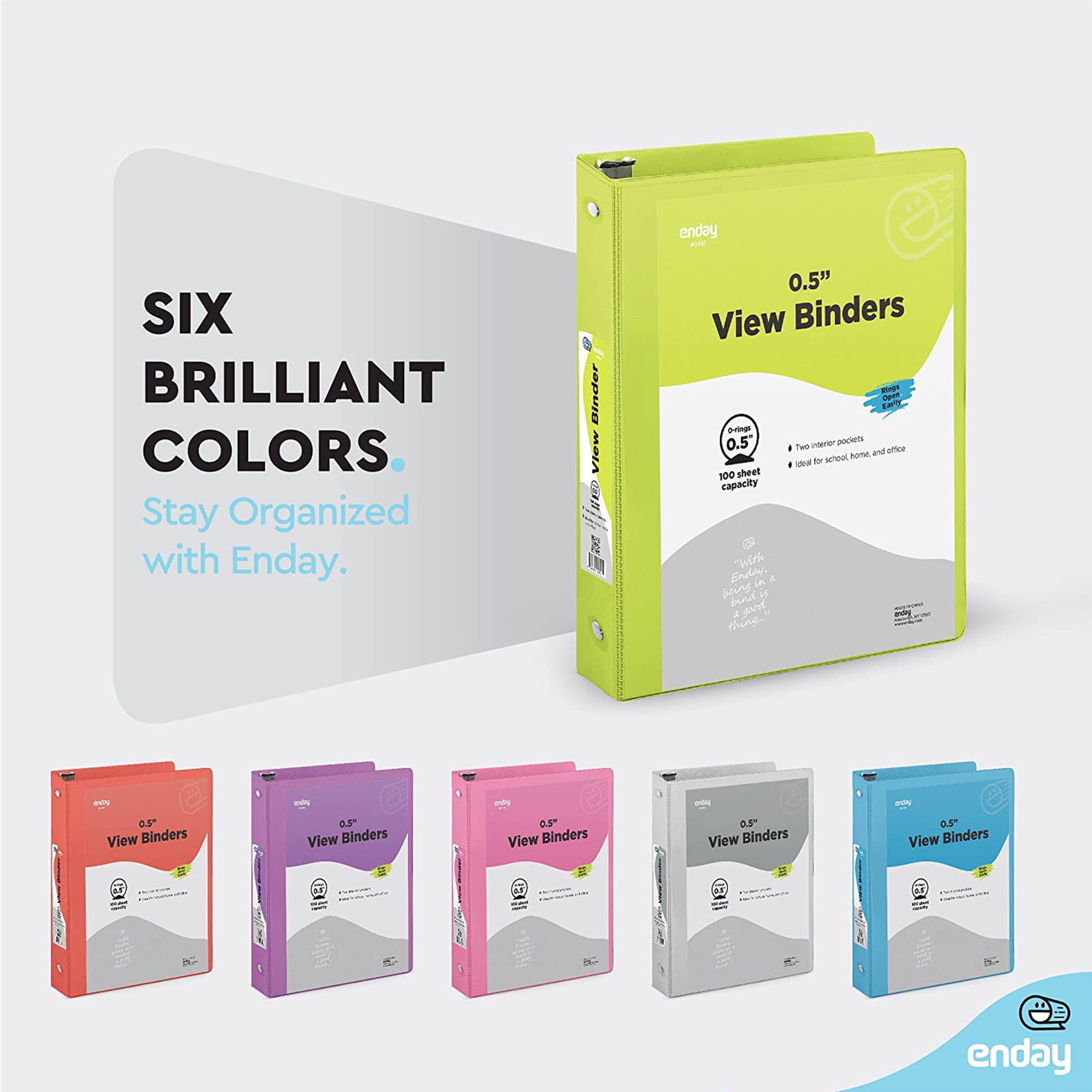 Enday 1/2 Inch Binder 3 Ring Binders with Pockets for Home, Office, School Supplies Organization, Multicolor 6 Pc