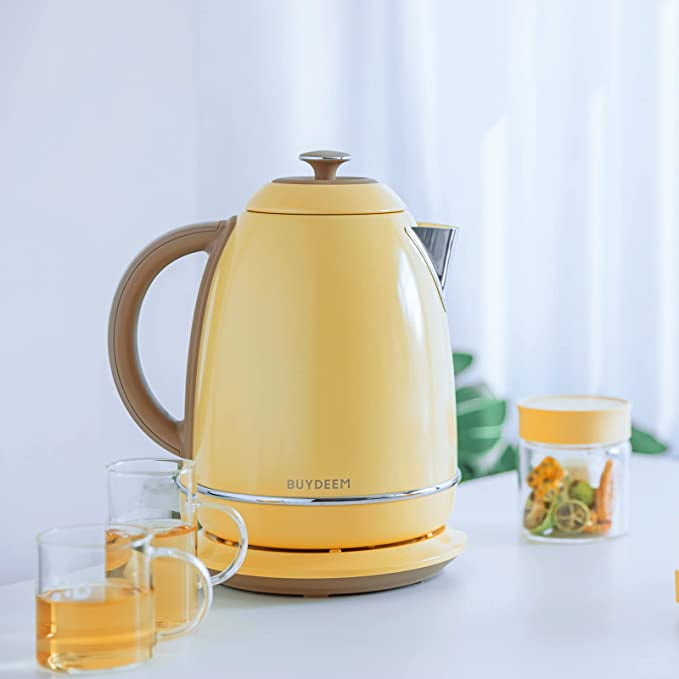 BUYDEEM K640 Stainless Steel Electric Tea Kettle with Auto Shut-off 1.7 L,  1440W (Mellow Yellow) 