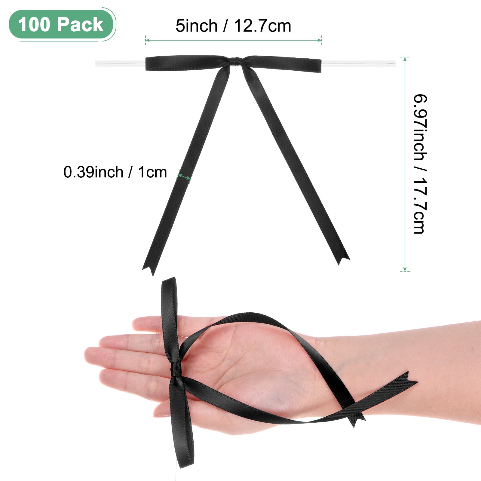 Uxcell 100-Pack Satin Ribbon Twist Tie Bows, 7x5 Inch Bow Twist Ties for Craft DIY/Baked Goods/Gifts [Black]