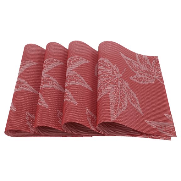 4 Pcs Leaf Pattern Placemats Polyester Place Mats for Kitchen Table Washable Table Mats Red