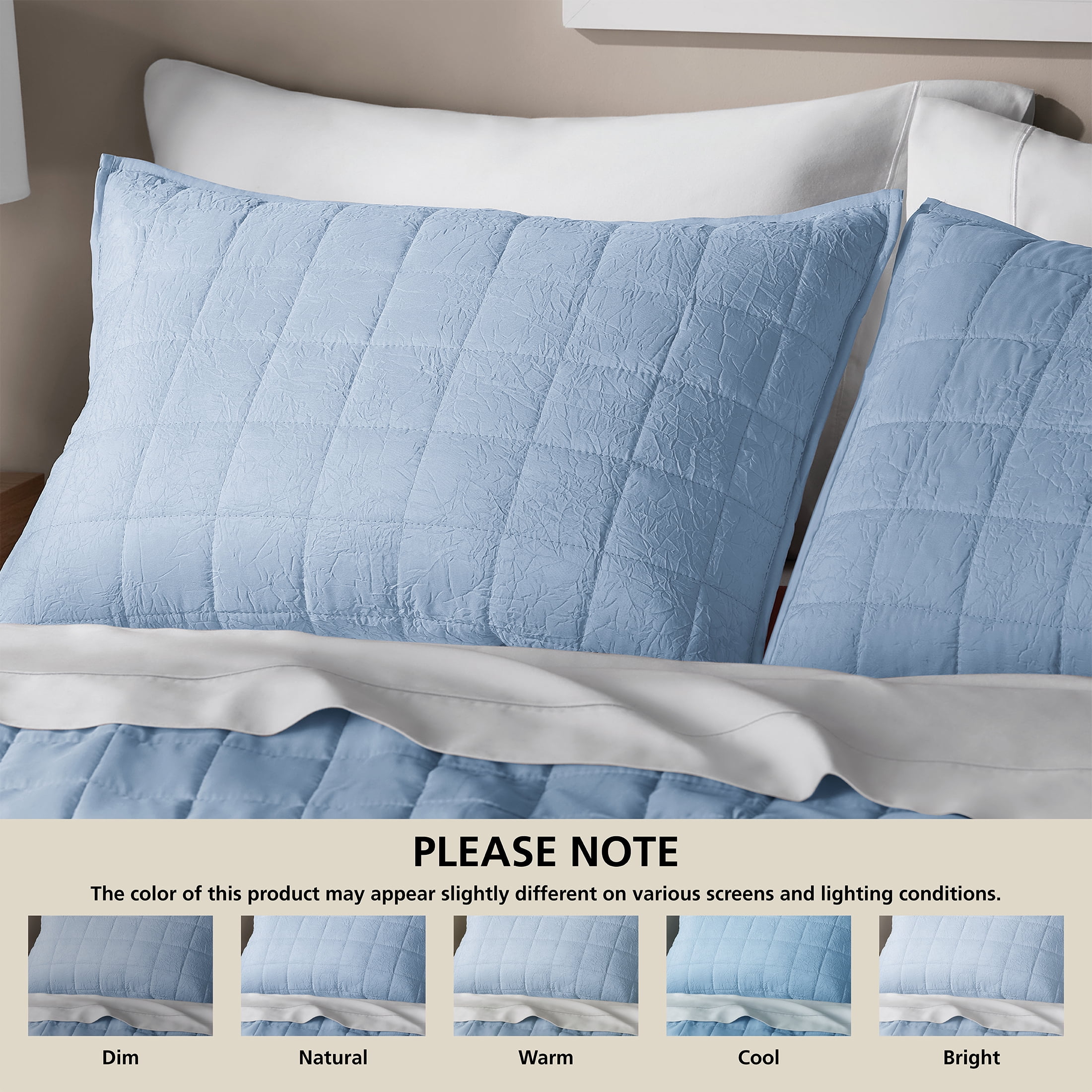 Mainstays Crinkle Pillow Sham, King, Light Blue, 1 Pack