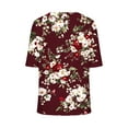 thumbnail image 5 of Women's Summer V Neck Tops Tie-dye/Floral Printed Short Sleeve Summer Graphic Tee Shirts Loose Fit Plus Size Casual Tshirts (XL, Wine), 5 of 7