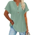 thumbnail image 2 of YUGYXL Women's Textured Henley V Neck Tops Short Long Sleeve Blouses Button Down Fit Casual Office Fashion Green XXL, 2 of 7