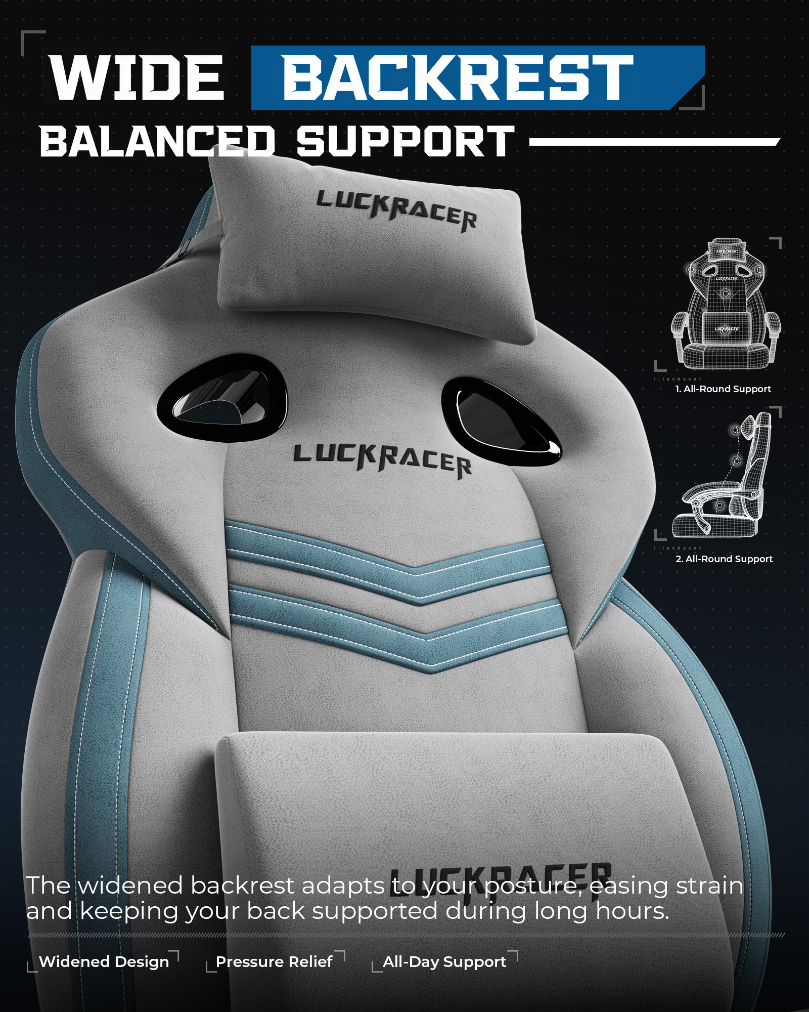 LUCKRACING Fabric PC Gaming Chair with Footrest and Lumbar Support, Gray